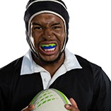 Rugby player wearing mouthguard